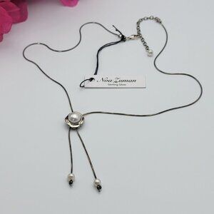 Noa Zuman Sterling Silver Freshwater Pearl Lariat Necklace 18.5 In Snake Chain